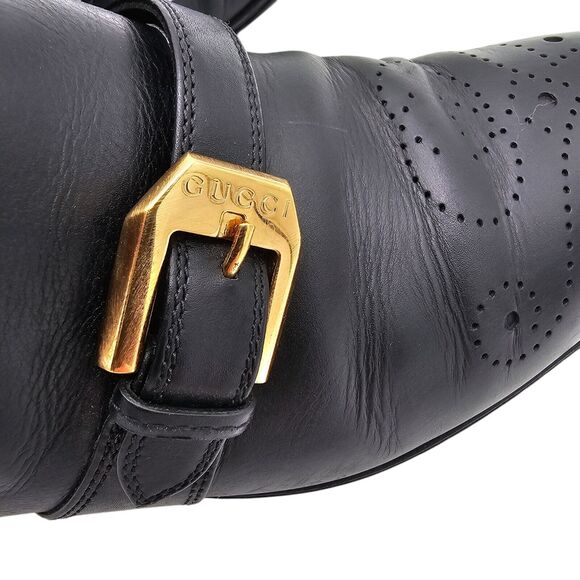 Gucci Worsh Black Leather Chelsea Ankle Boot Size 38.5 US 8.5 Gold Buckle Brogue - Picture 7 of 11